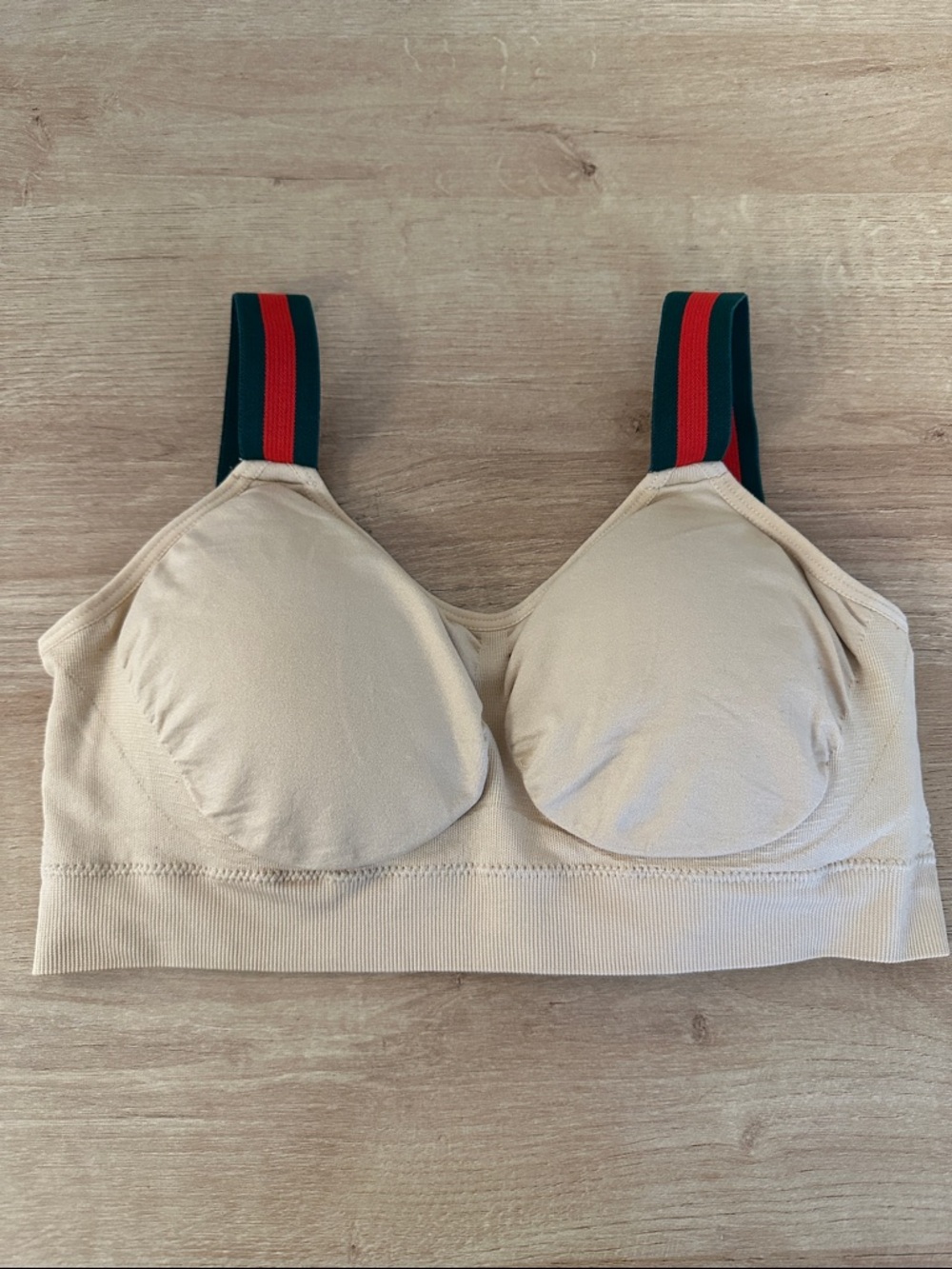 NEW Strap-Its Nude Bra Padded Wire Free With Green Red Straps